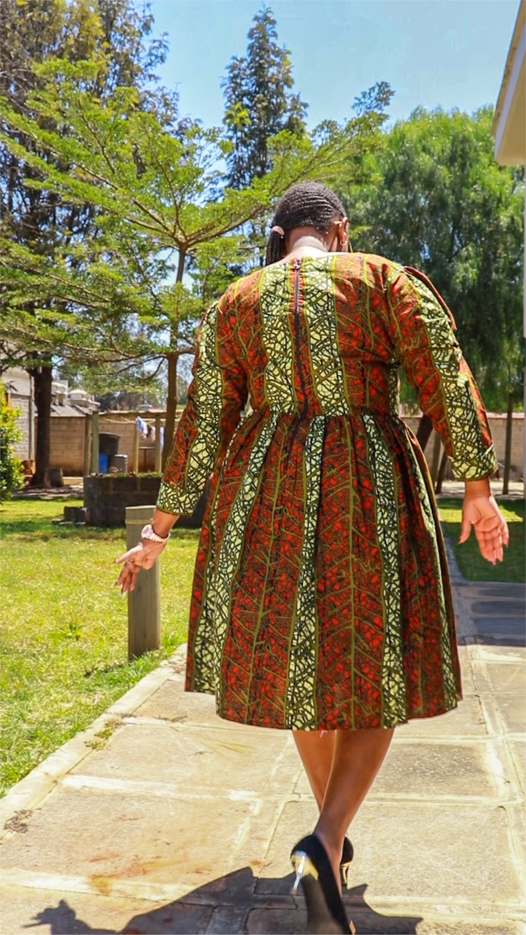 A-Line - brown, jungle green, light green line and stripes motif