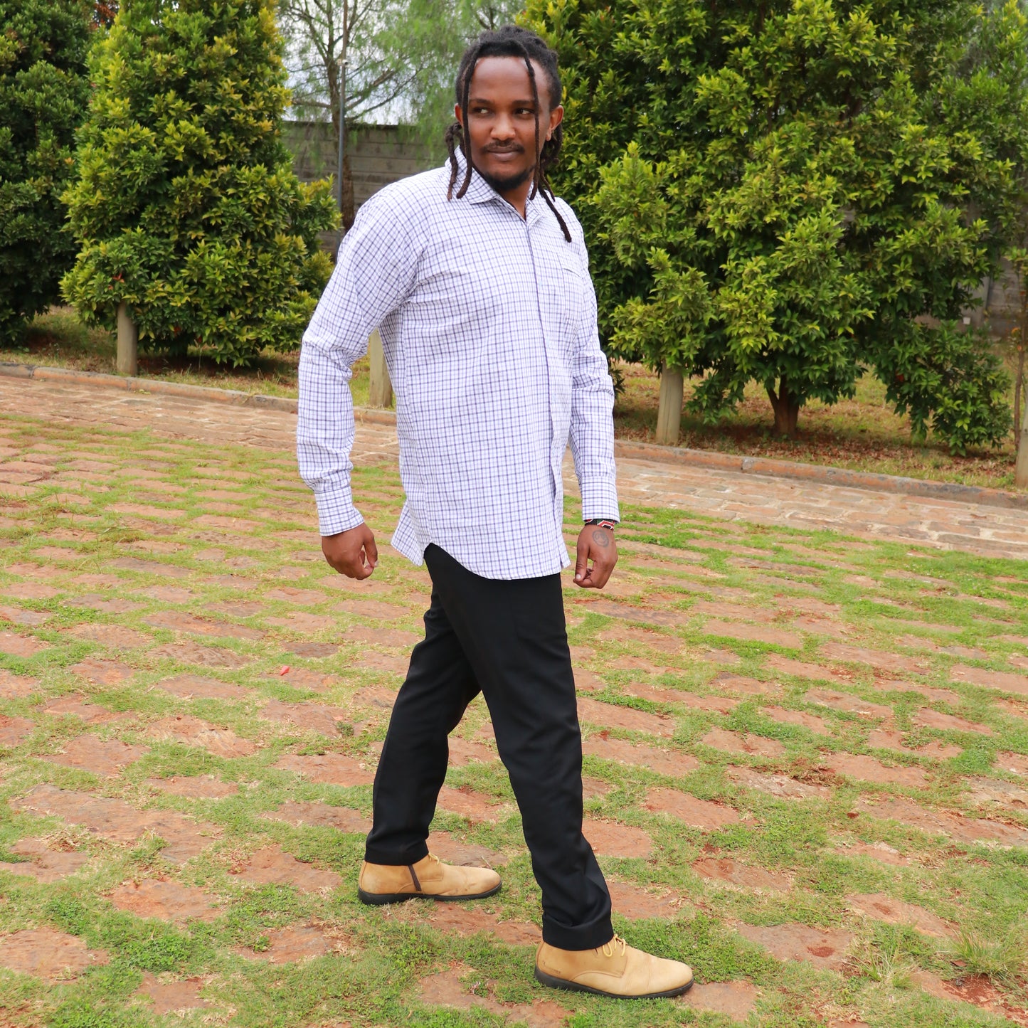 Long sleeve Shirt - Checked white & grey