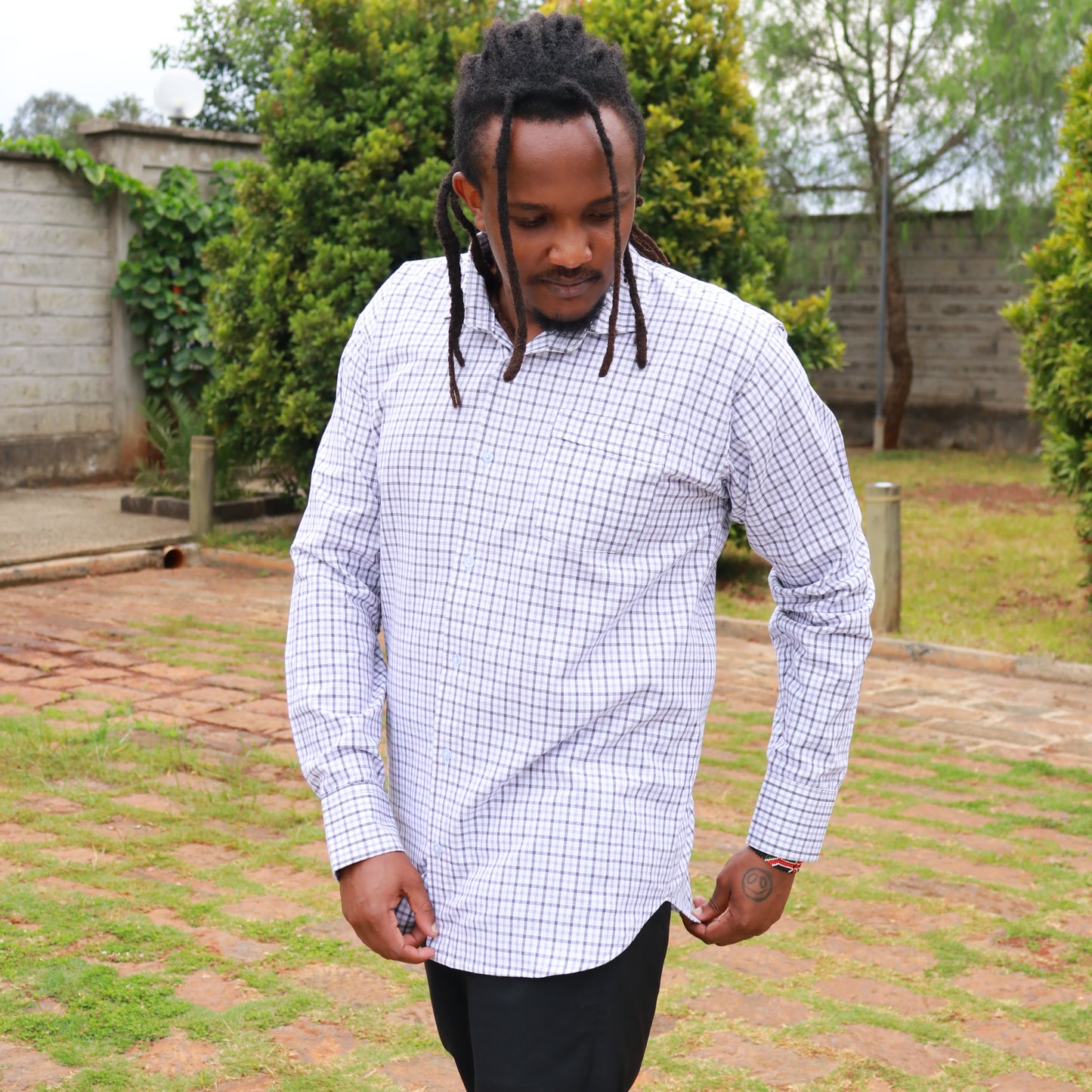 Long sleeve Shirt - Checked white & grey