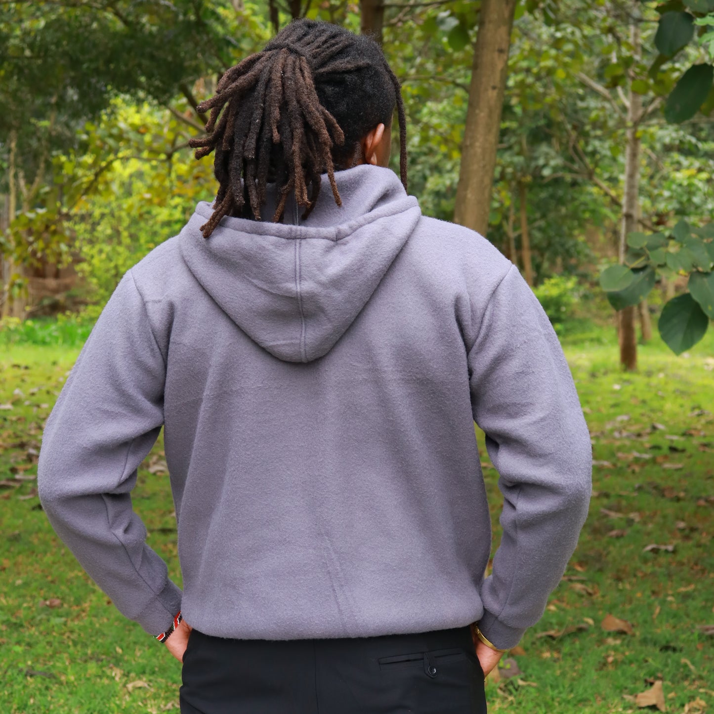 Hoodie - Grey fleece zip-up hoodie
