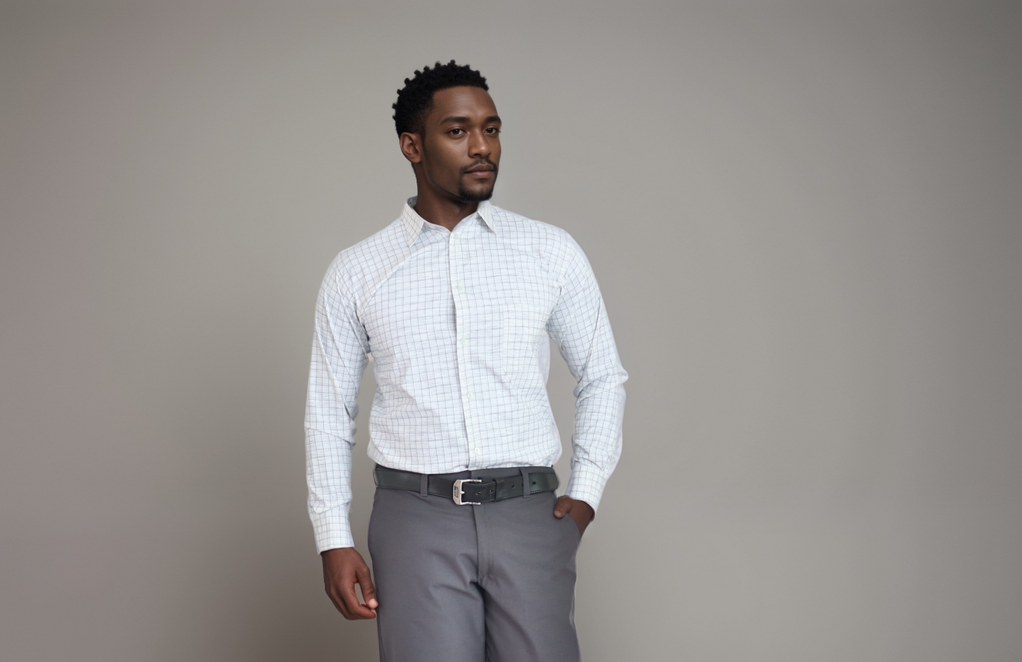 Long sleeve shirt - Checked white, and light grey