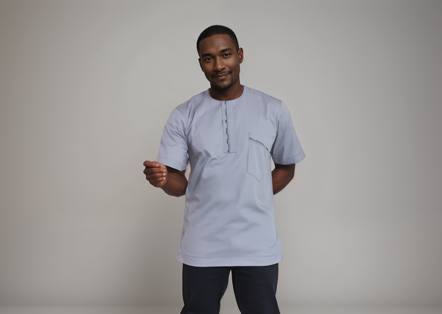 Short sleeve shirt - Light Grey with Embroidery on right shoulder