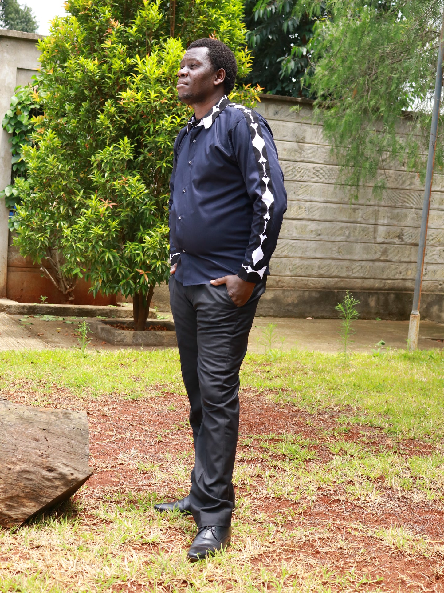 Casual Smart 2 piece - Plain navy blue with African print contrast