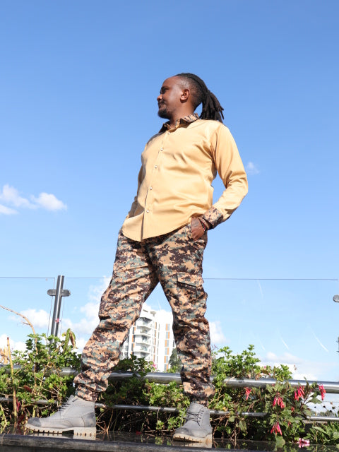 Casual Smart 2 piece - Bronze shirt- contrast of combat, stirrup pants.