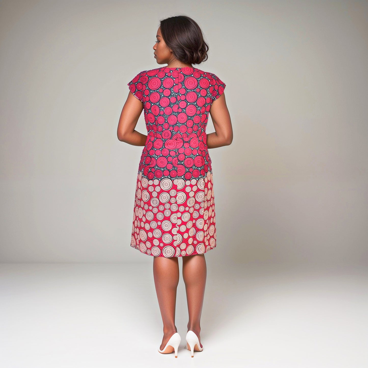 A-line-Pink cream circles and white dots.