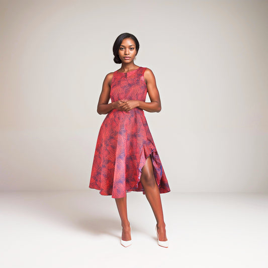 Apron-Navy blue and red dots motif