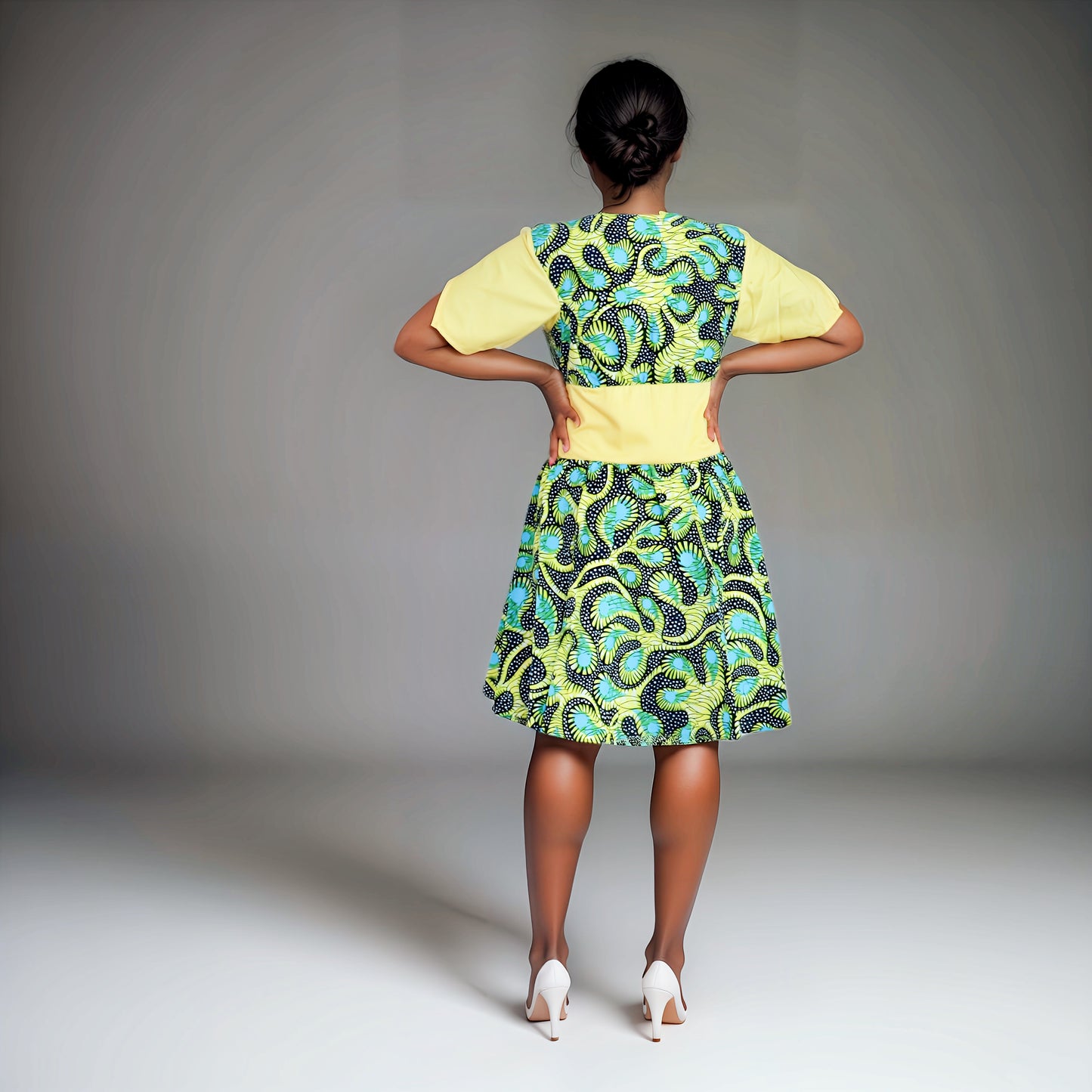 Shirt dress-Navy blue white yellow light blue