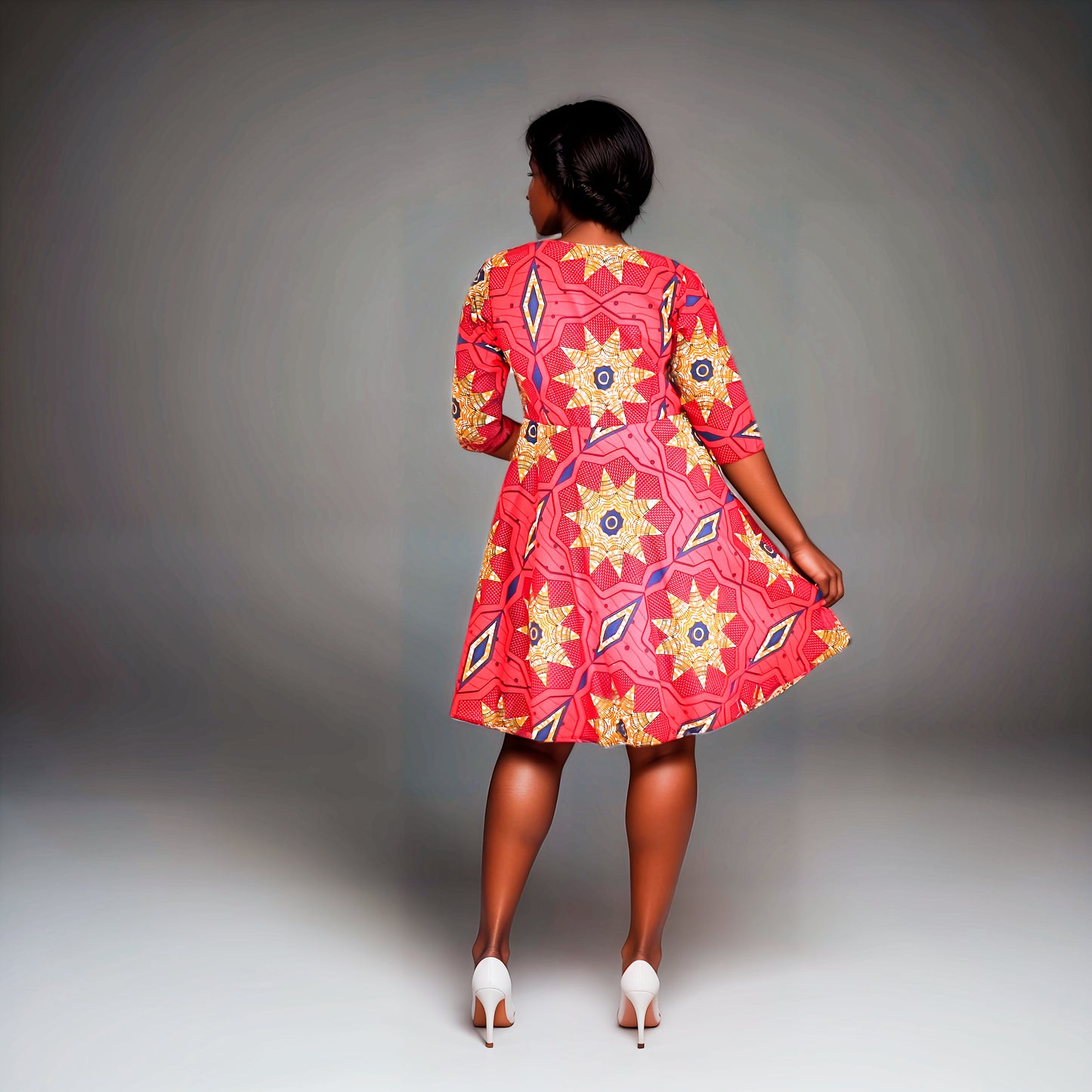 Bouffant-Navy blue, black, red and brown flower motif