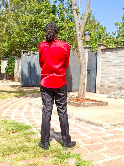 Casual Smart 2 Piece Plain red.  Constrast  African print of red and black motif