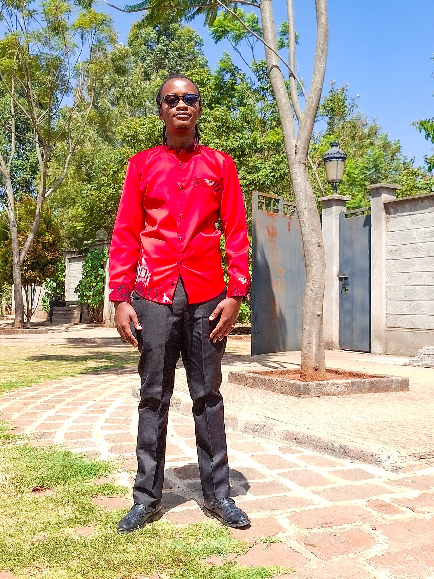 Casual Smart 2 Piece Plain red.  Constrast  African print of red and black  and white