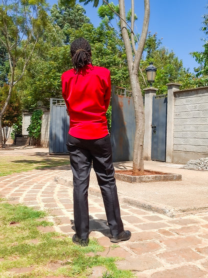 Casual Smart 2 Piece Plain red.  Constrast  African print of red and black  and white