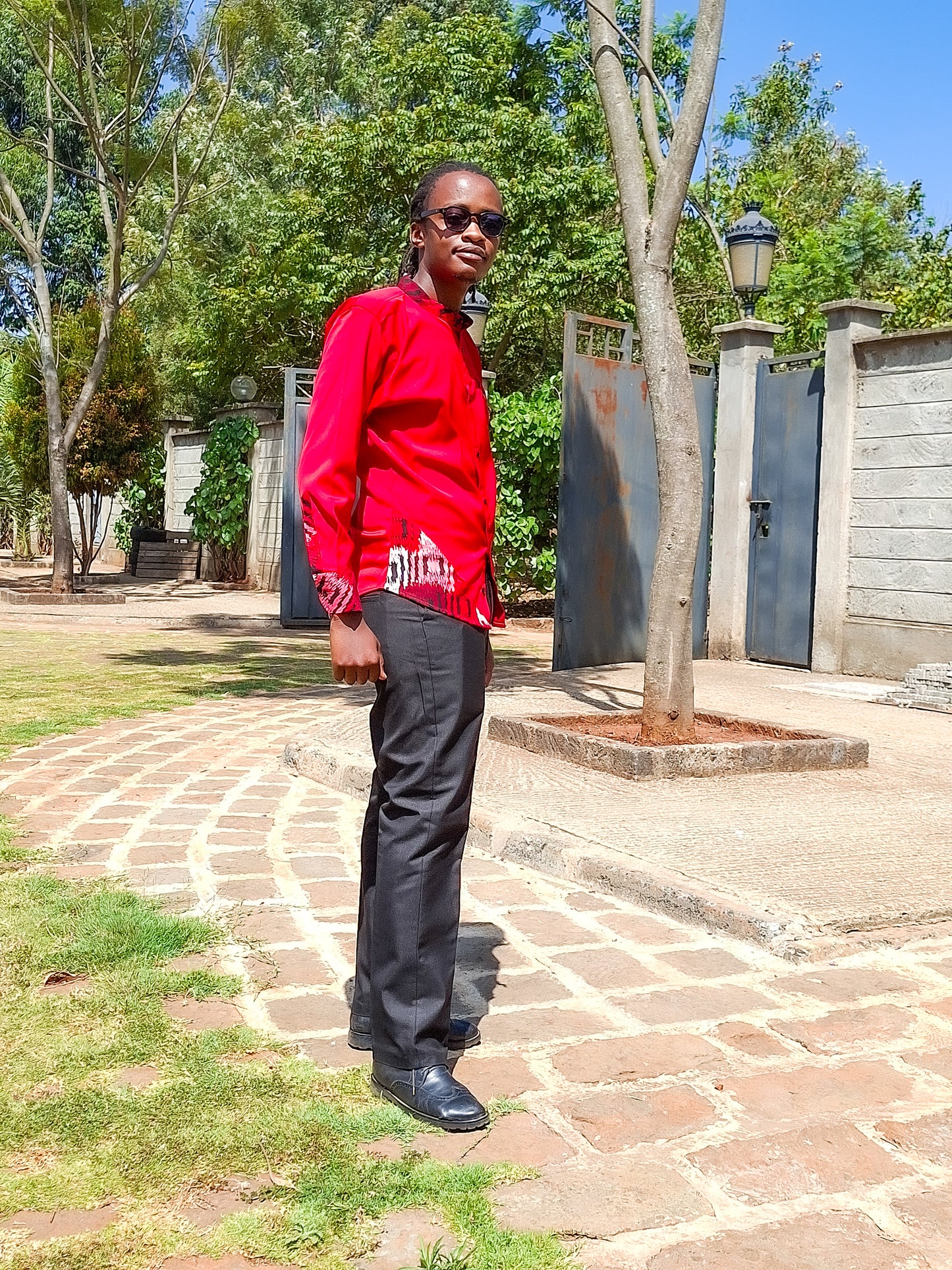 Casual Smart 2 Piece Plain red.  Constrast  African print of red and black  and white