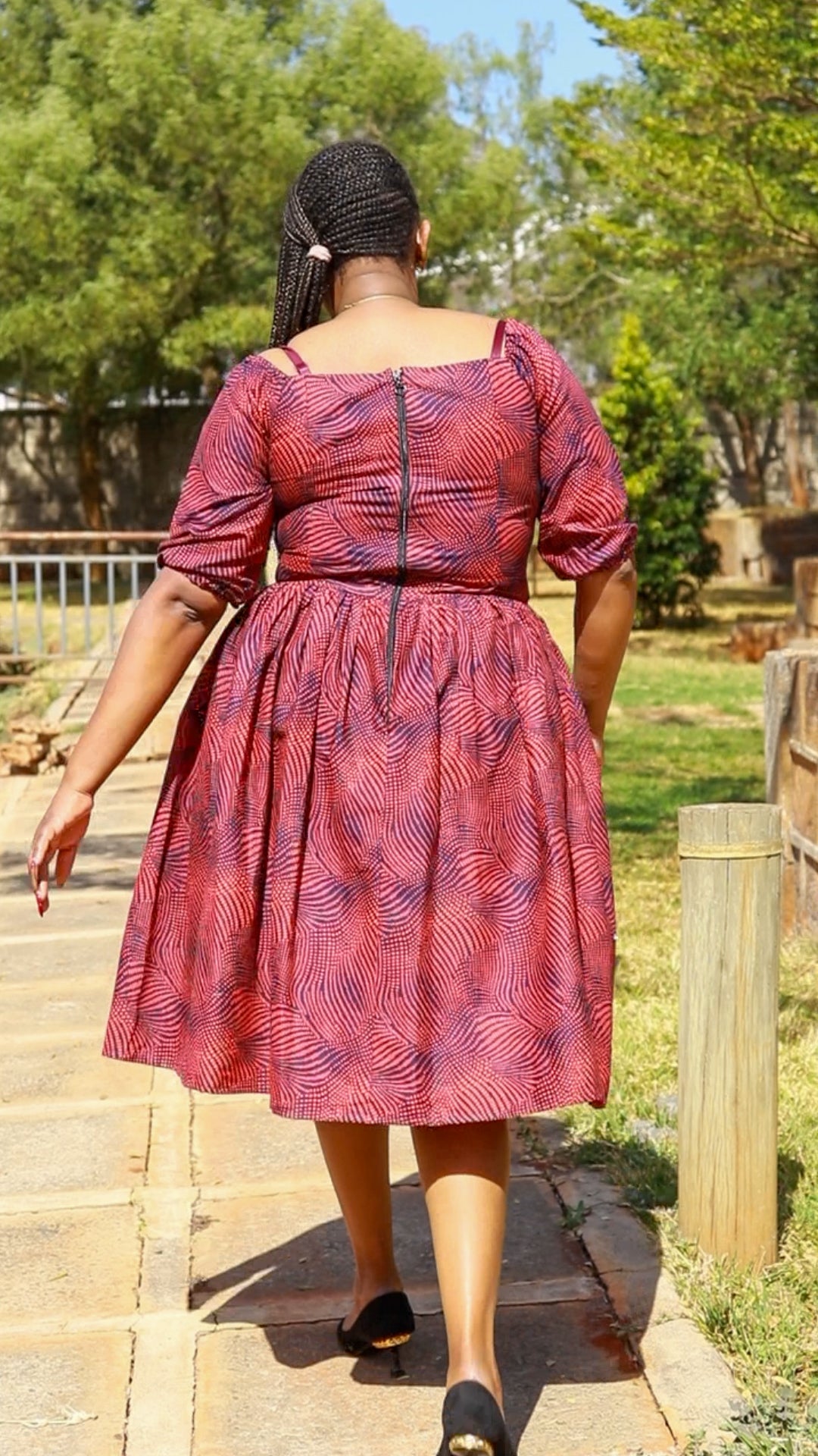 A-Line  with navy blue and red dots motif