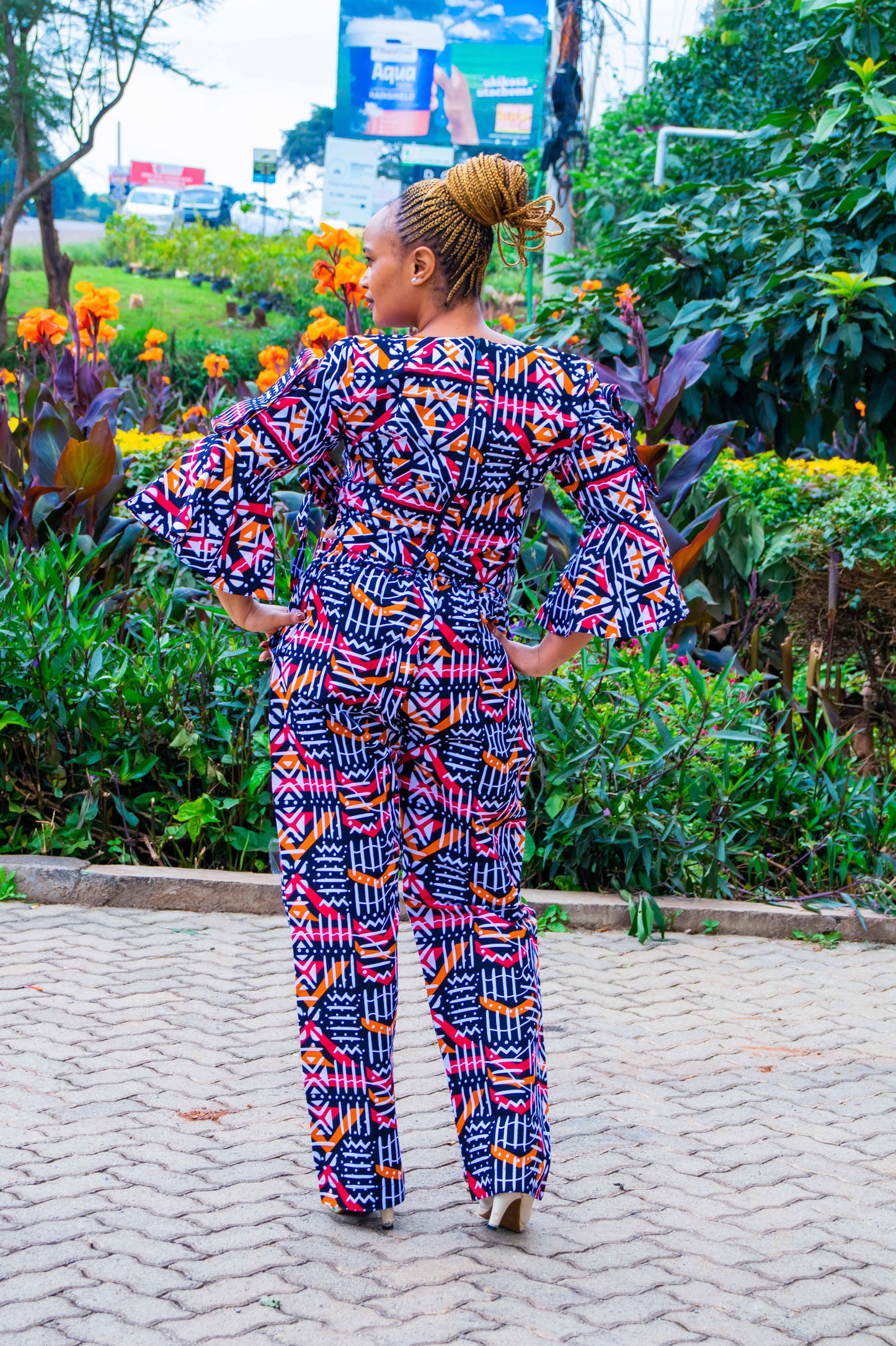 Two Piece Palazzo with brown, black, white  prints motif