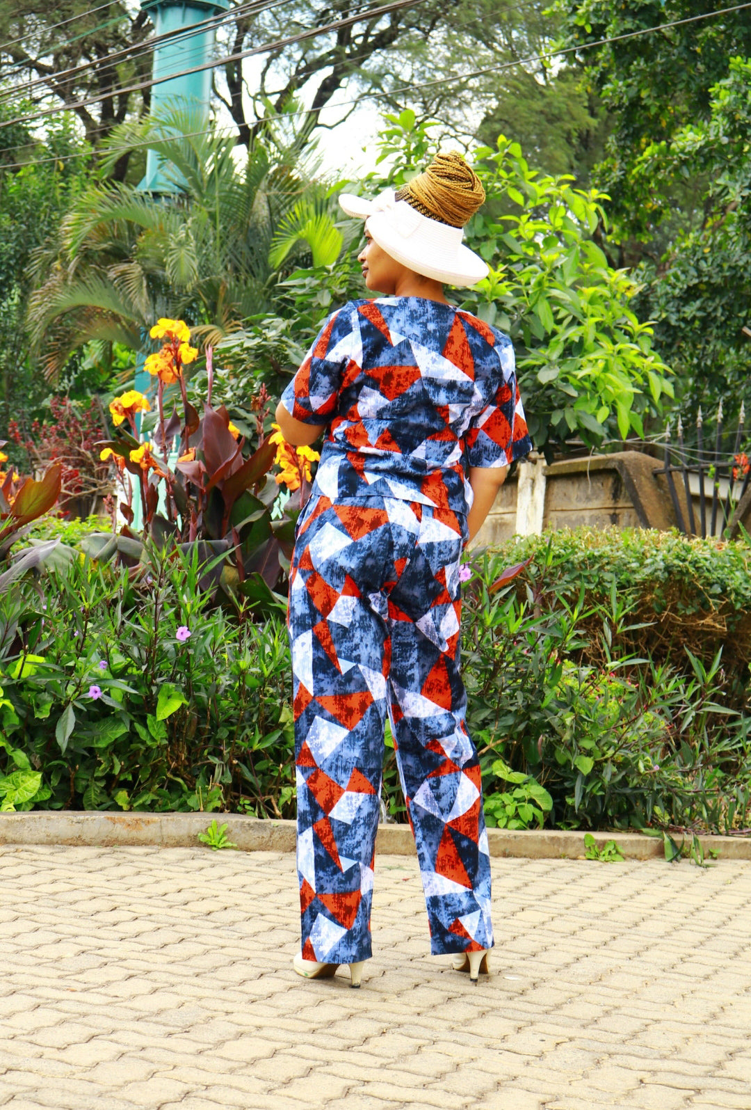 Two Piece Palazzo of black, grey and red prints motif
