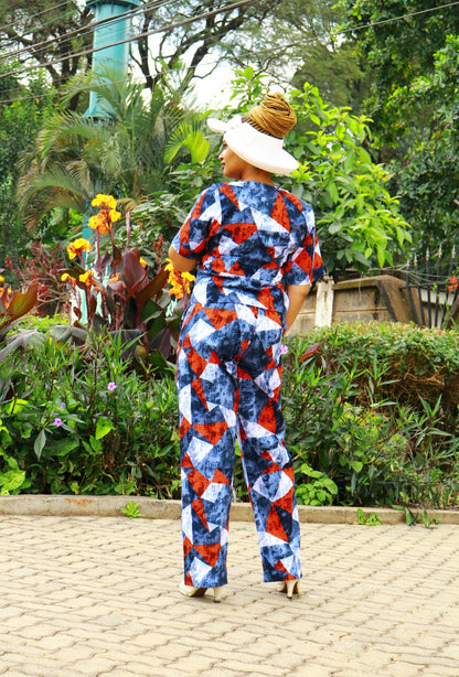 Two Piece Palazzo of black, grey and red prints motif