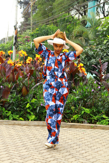 Two Piece Palazzo of black, grey and red prints motif