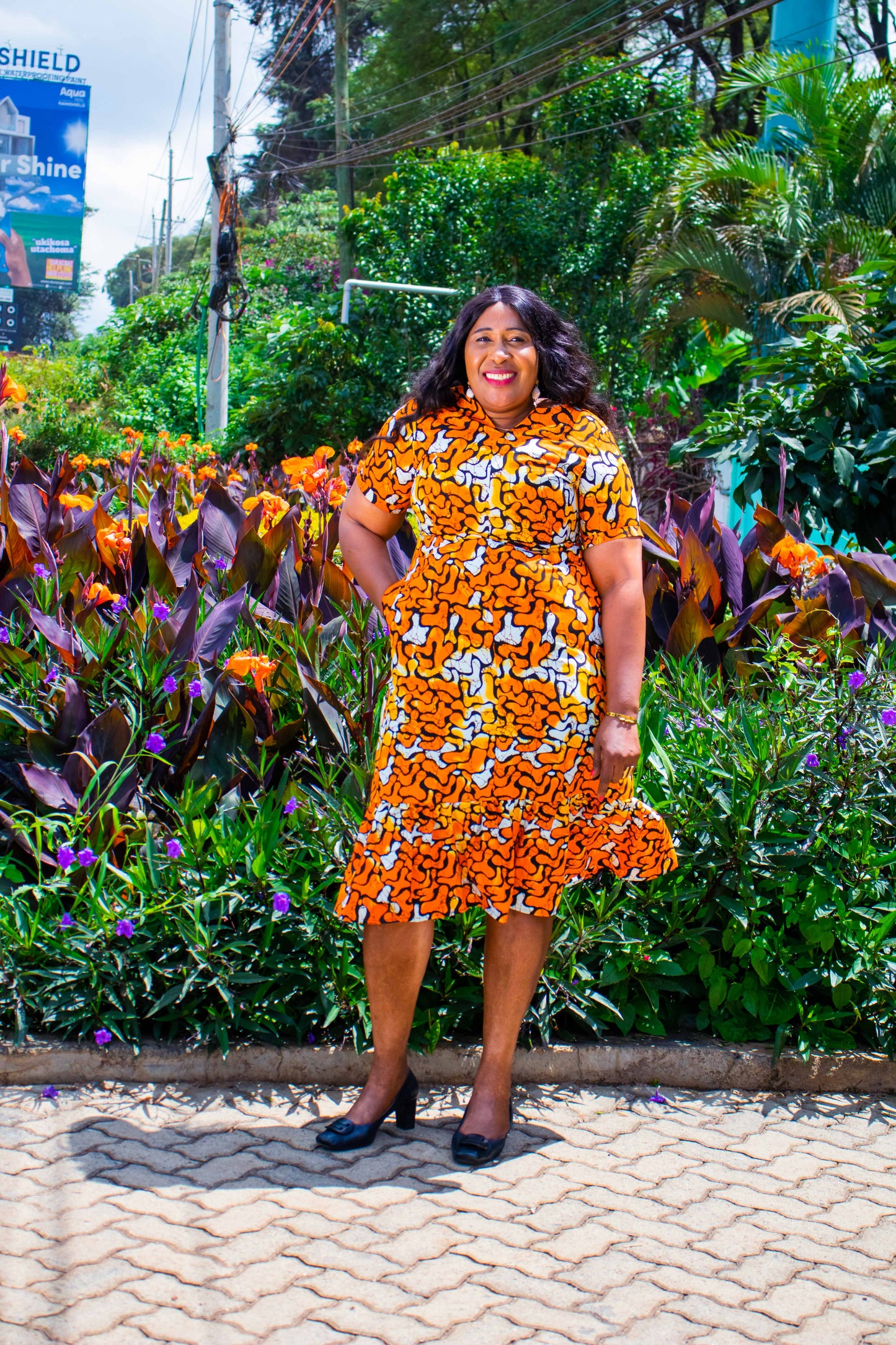 A-Line dress with bottom ruffles