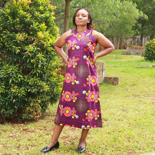 Tunic - Purple with yellow circles motif
