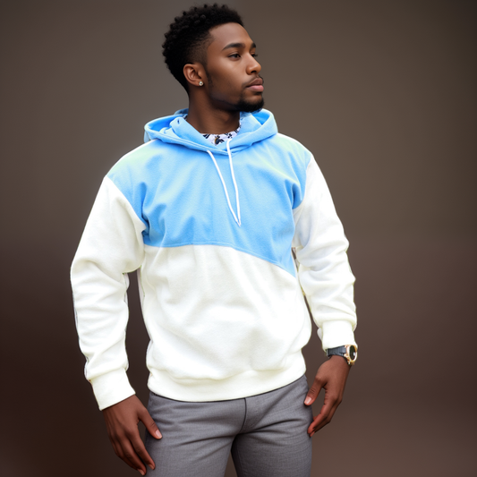Hoodie - Mix match White & light blue