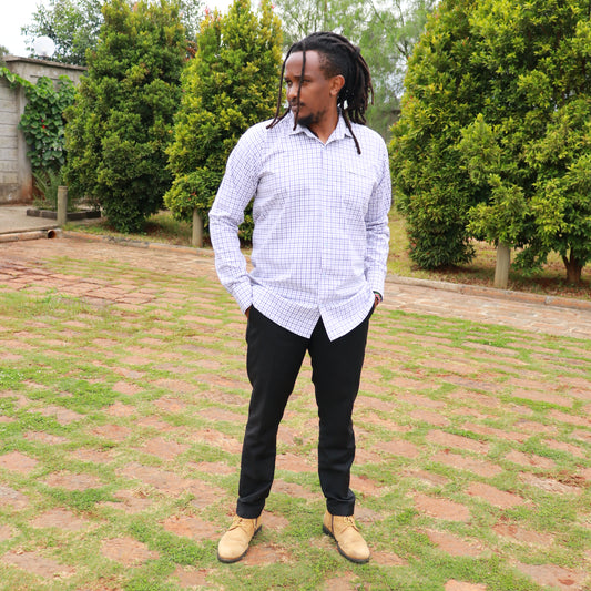 Long sleeve Shirt - Checked white & grey