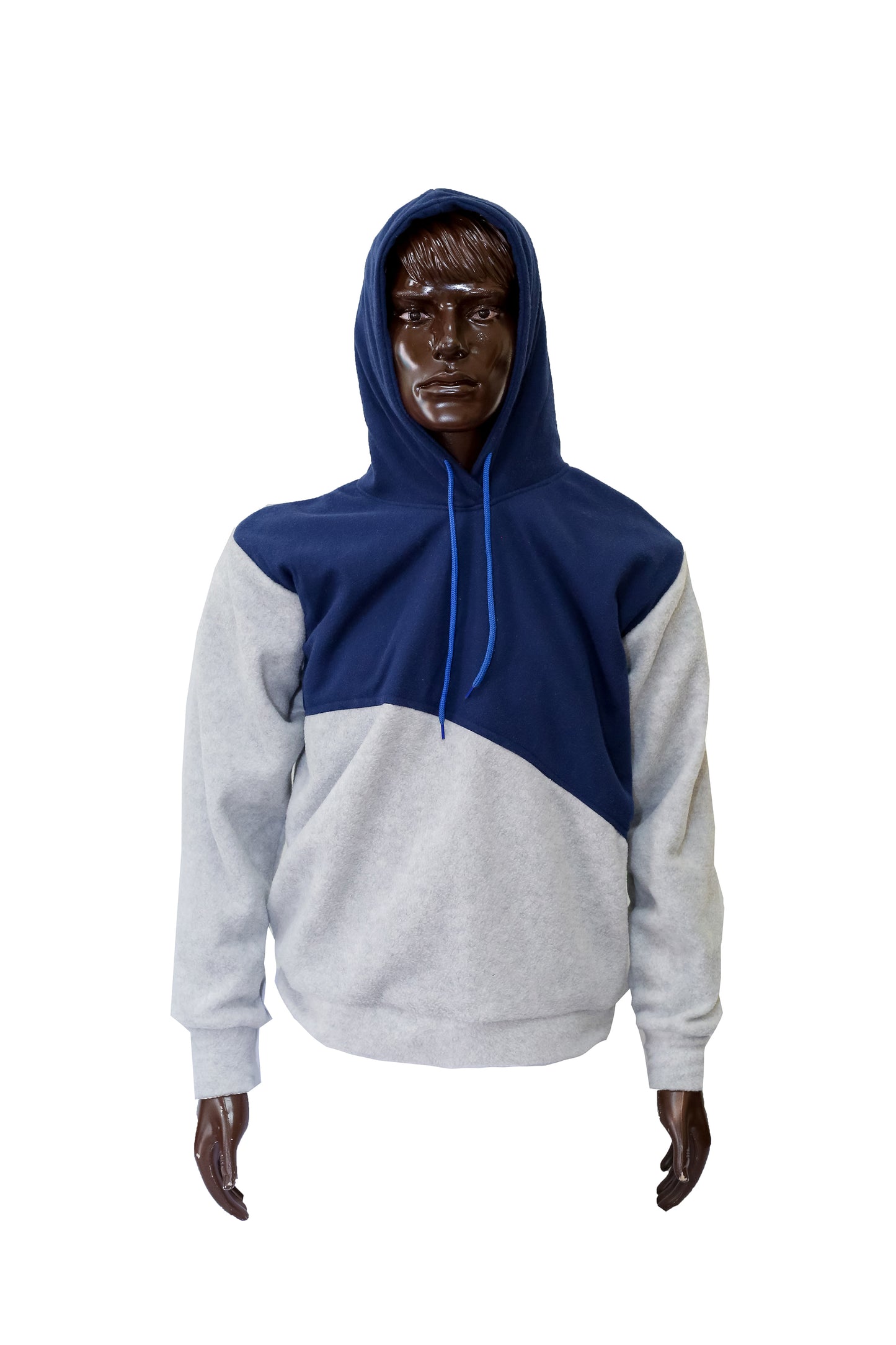 Hoodie - Grey and Navy blue Fleece Pullover Hoodie