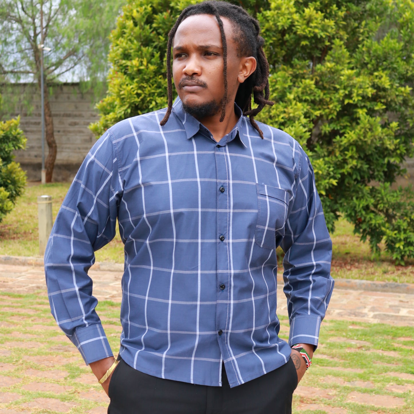 Long sleeve shirt -  Blue checked