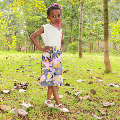 Tweens - cream bodice: skirt floral motif