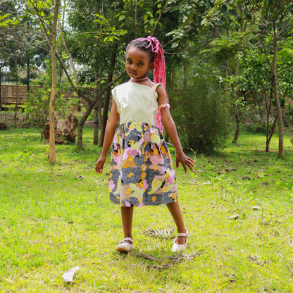 Tweens - cream bodice: skirt floral motif