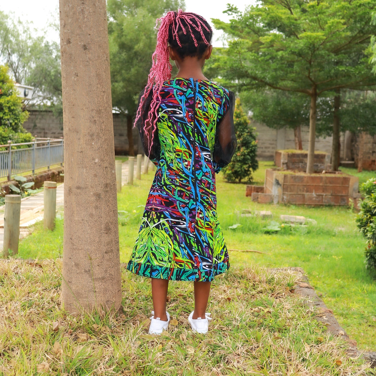 Tweens - Green, tourqoise, red & black motif