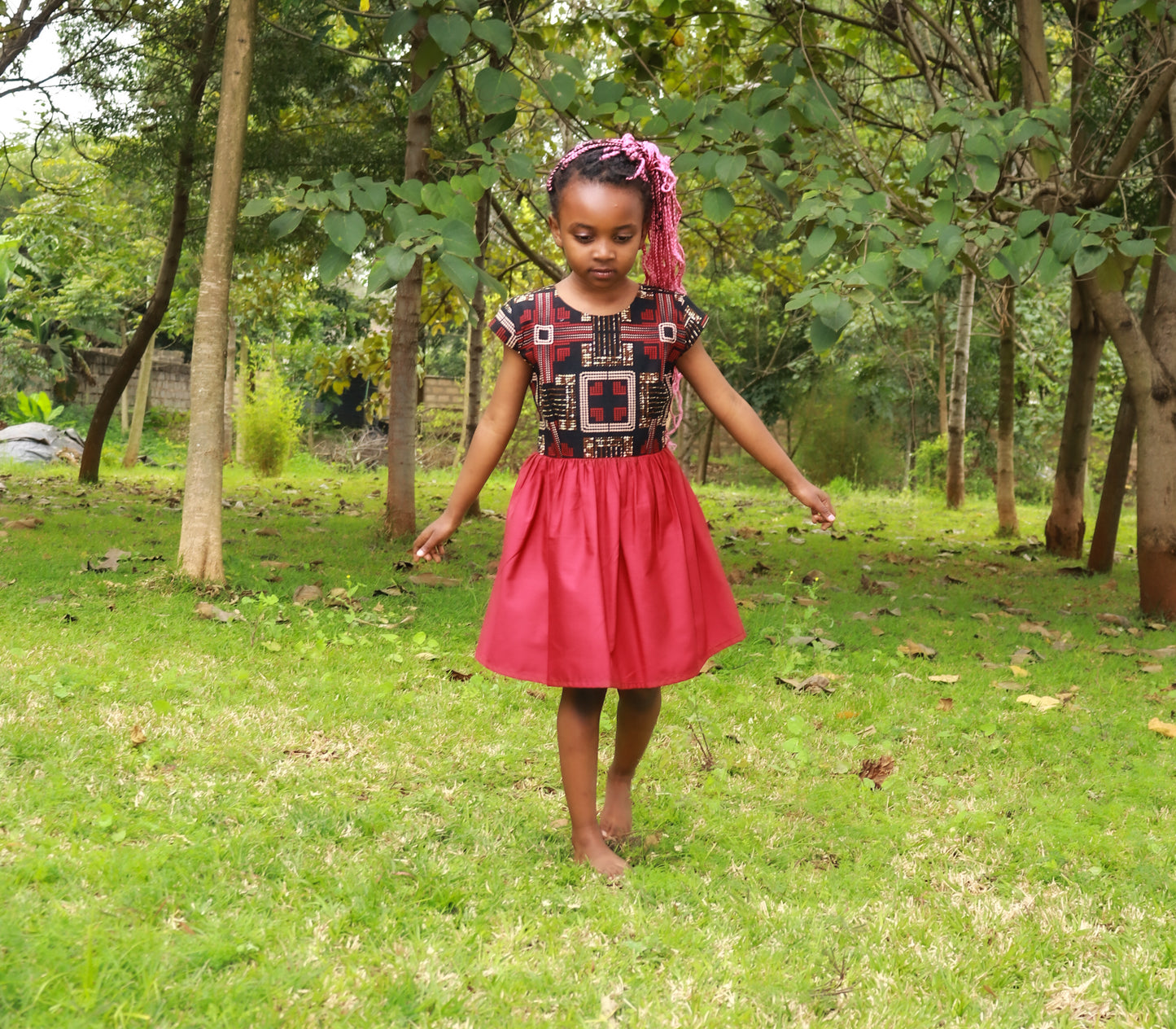 Primary - red, squared & doted motif
