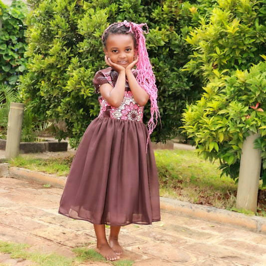 Tweens-  brown, pink multi floral bodice