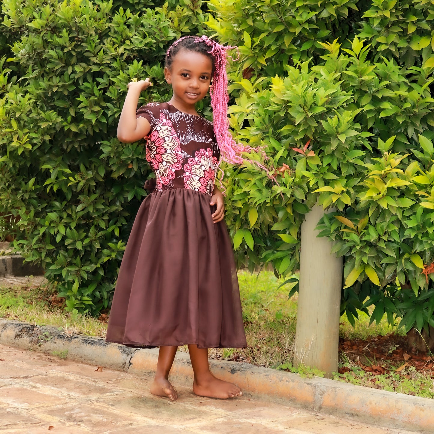 Tweens-  brown, pink multi floral bodice