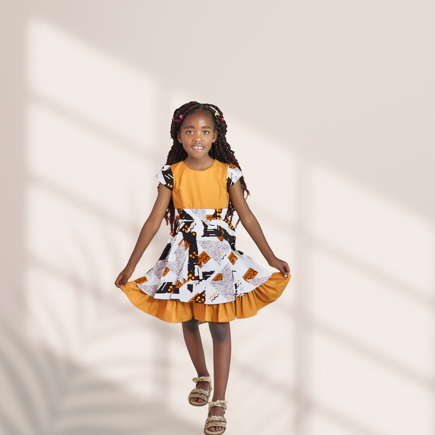 Kinder-Brown bodice and skirt with white dark brown light brown colours motif