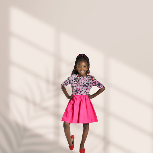 Kinder-Pink background black red and white colours mix bodice motif