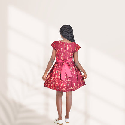 Kinder-Tie and dye dress of maroon brown and orange colours motif