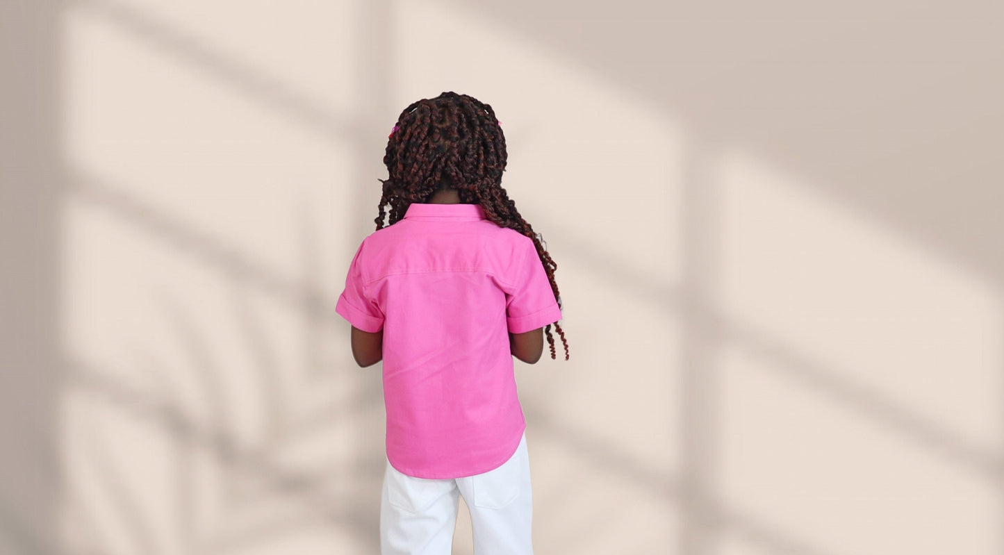 Girls shirt -Khaki material pink color.