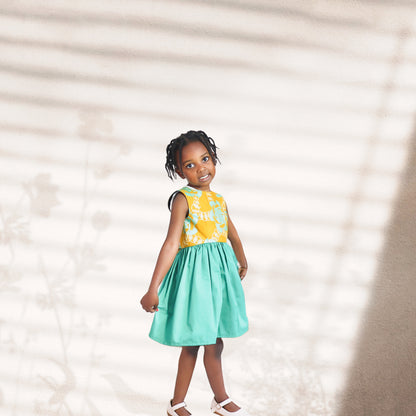 PreK-Bodice with orange background light green and cream colors floral Motif