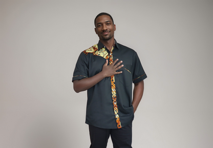 Short sleeve shirt  - Black with African print