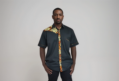 Short sleeve shirt  - Black with African print