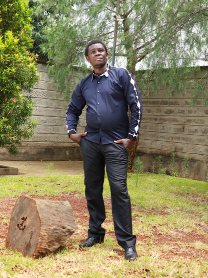 Casual Smart 2 piece - Plain navy blue with African print contrast