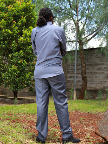 Casual Smart 2 Piece - Grey with African prints contrast on thre left side of shirt