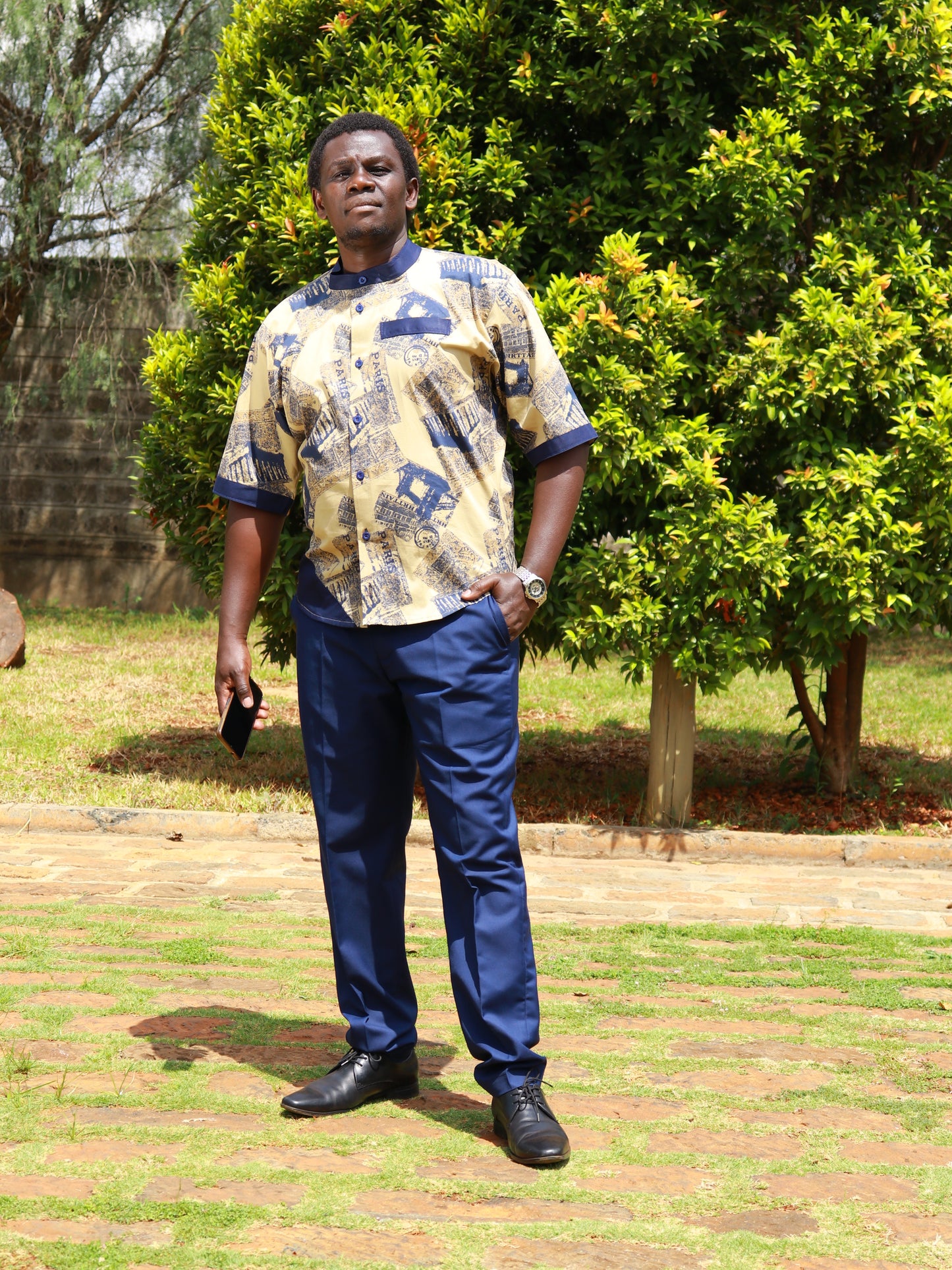 Casual Smart 2 Piece - Cream khaki contrast with hrttan combat and navy blue fabric on