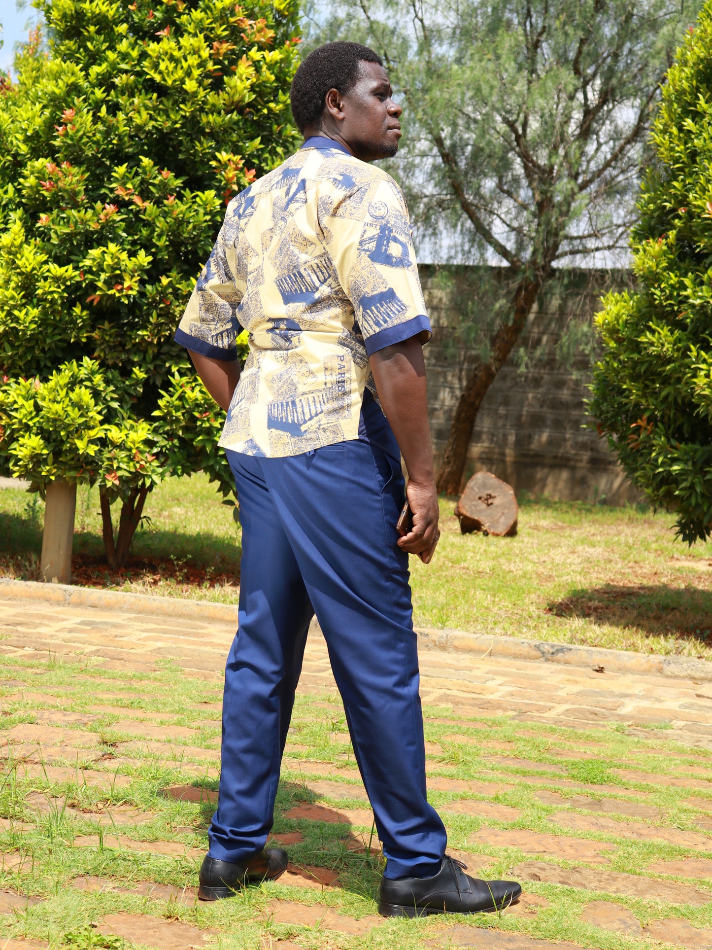 Casual Smart 2 Piece - Cream khaki contrast with hrttan combat and navy blue fabric on