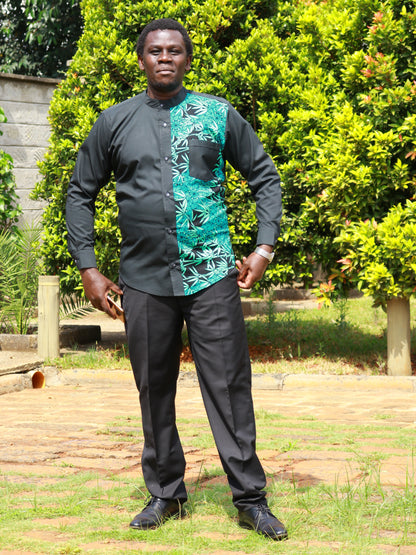 Casual Smart 2 piece - Black background with contrast of African print on the left side