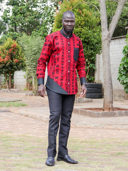 Casual Smart 2 Piece-Maroon  with black prints motif. Black contrast