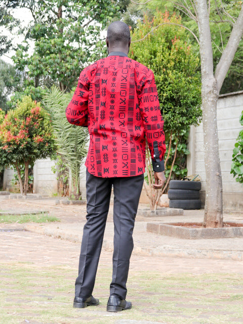 Casual Smart 2 Piece-Maroon  with black prints motif. Black contrast