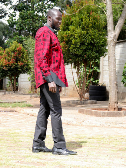 Casual Smart 2 Piece-Maroon  with black prints motif. Black contrast