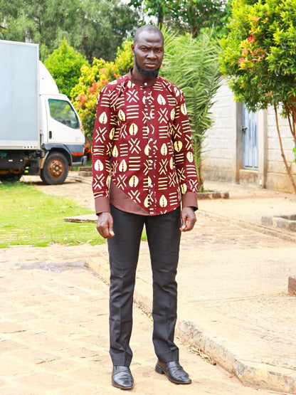Casual Smart 2 Piece. Maroon  with Orange block prints. Brown contrast