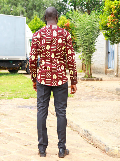Casual Smart 2 Piece. Maroon  with Orange block prints. Brown contrast